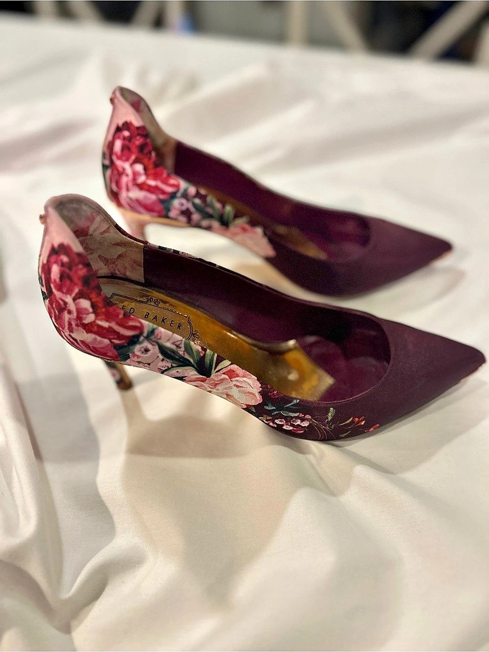 Ted Baker Melnip Floral Print Satin Stiletto Pumps Purple & Pink US 8.5